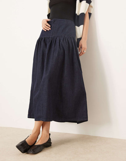 Denim Maxi Skirt With Dropped Waist