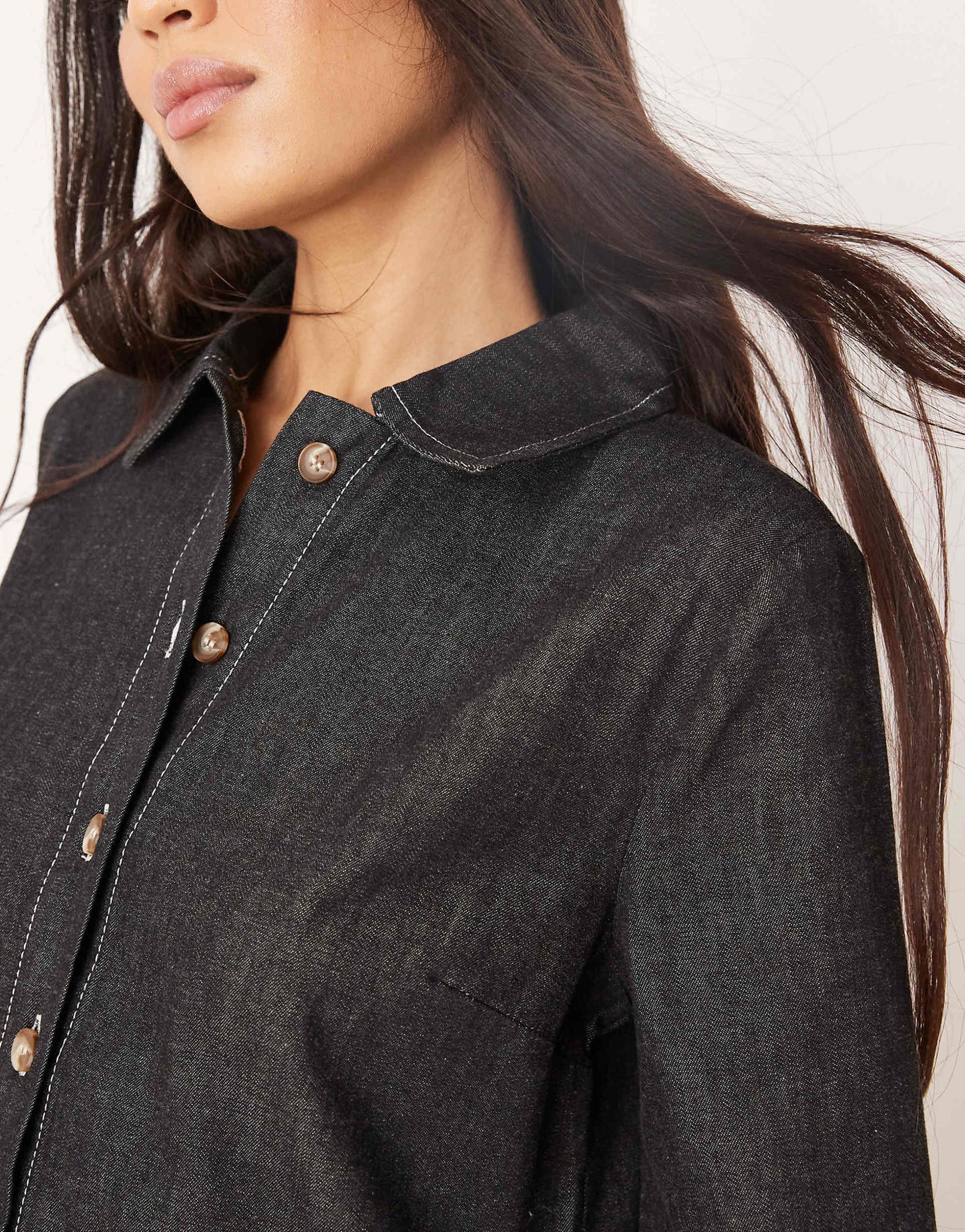 Denim Smock Mini Dress With Dropped Waist