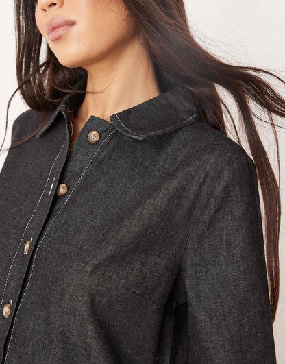 Denim Smock Mini Dress With Dropped Waist