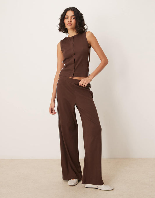 Co-Ord Super Wide Leg Trouser With Contrast Piping