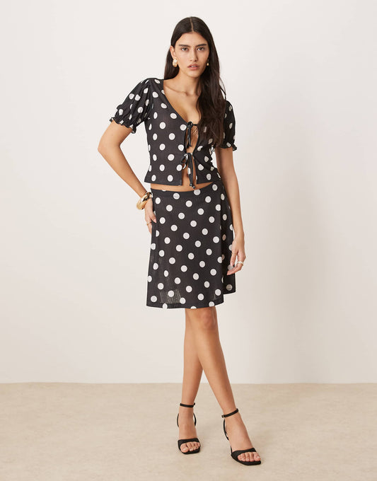 Dry Handle Rib Polka Dot Awkward Length Low Rise Skirt