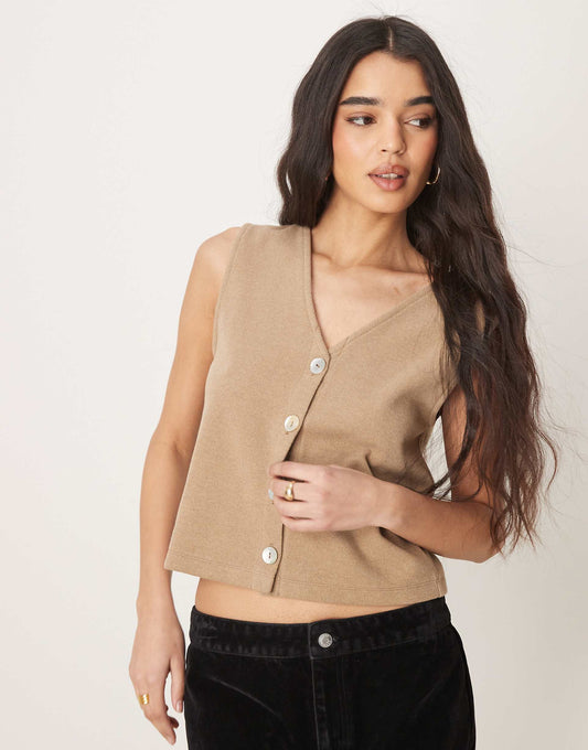 Loose Fit V Neck Button Through Top With Pearlised Buttons
