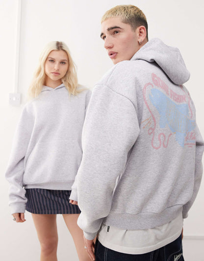 Unisex Cropped Boxy Hoodie With Fish Print