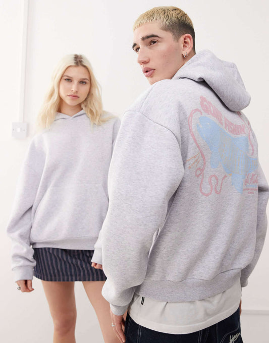 Unisex Cropped Boxy Hoodie With Fisherman Print
