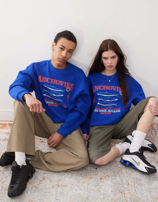 Unisex Cropped Boxy Sweatshirt With Fisherman Print