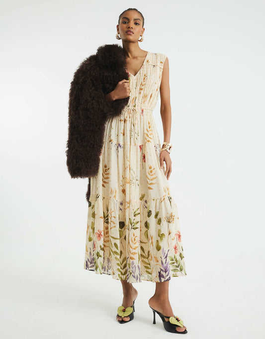 Foral Shirred Midi Dress