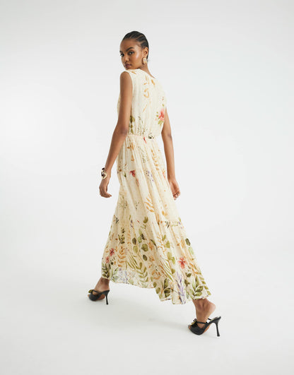 Foral Shirred Midi Dress