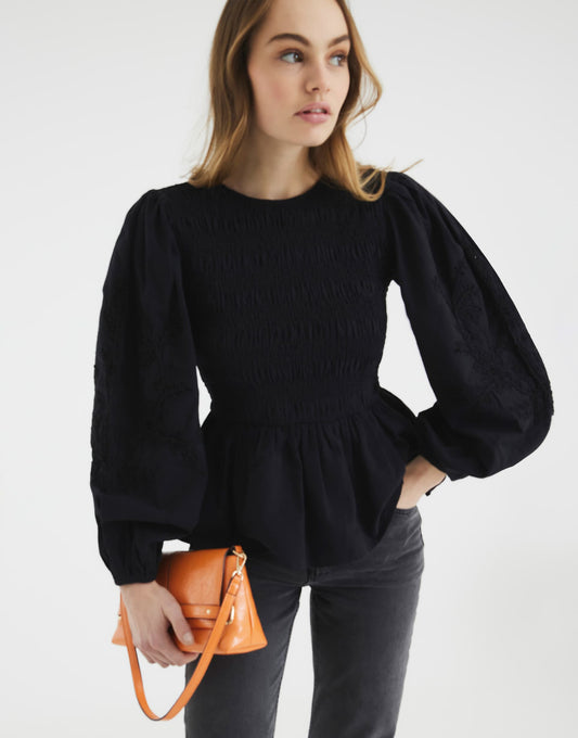 Long Sleeve Shirred Bodice Top