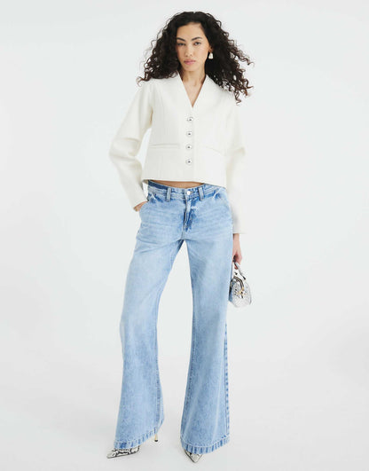 Collarless Button Up Jacket