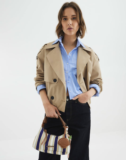 Canvas Striped Charm Shoulder Bag