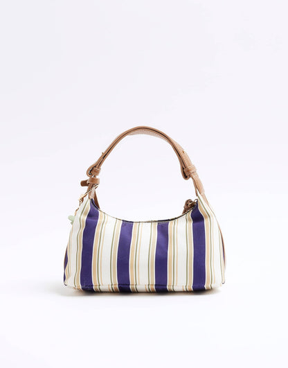 Canvas Striped Charm Shoulder Bag