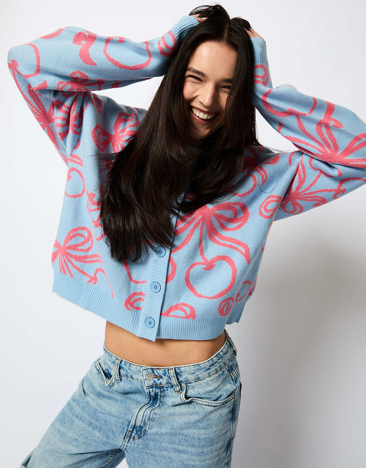 London Cherry Bow Knitted Cardigan