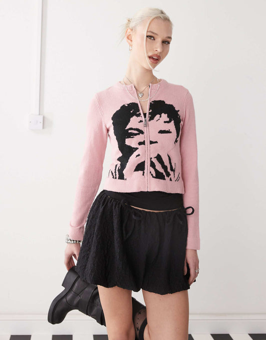 Mini Puff Ball Textured Skirt With Ties