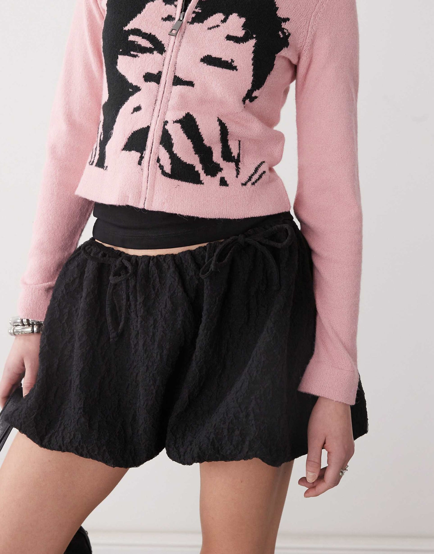Mini Puff Ball Textured Skirt With Ties