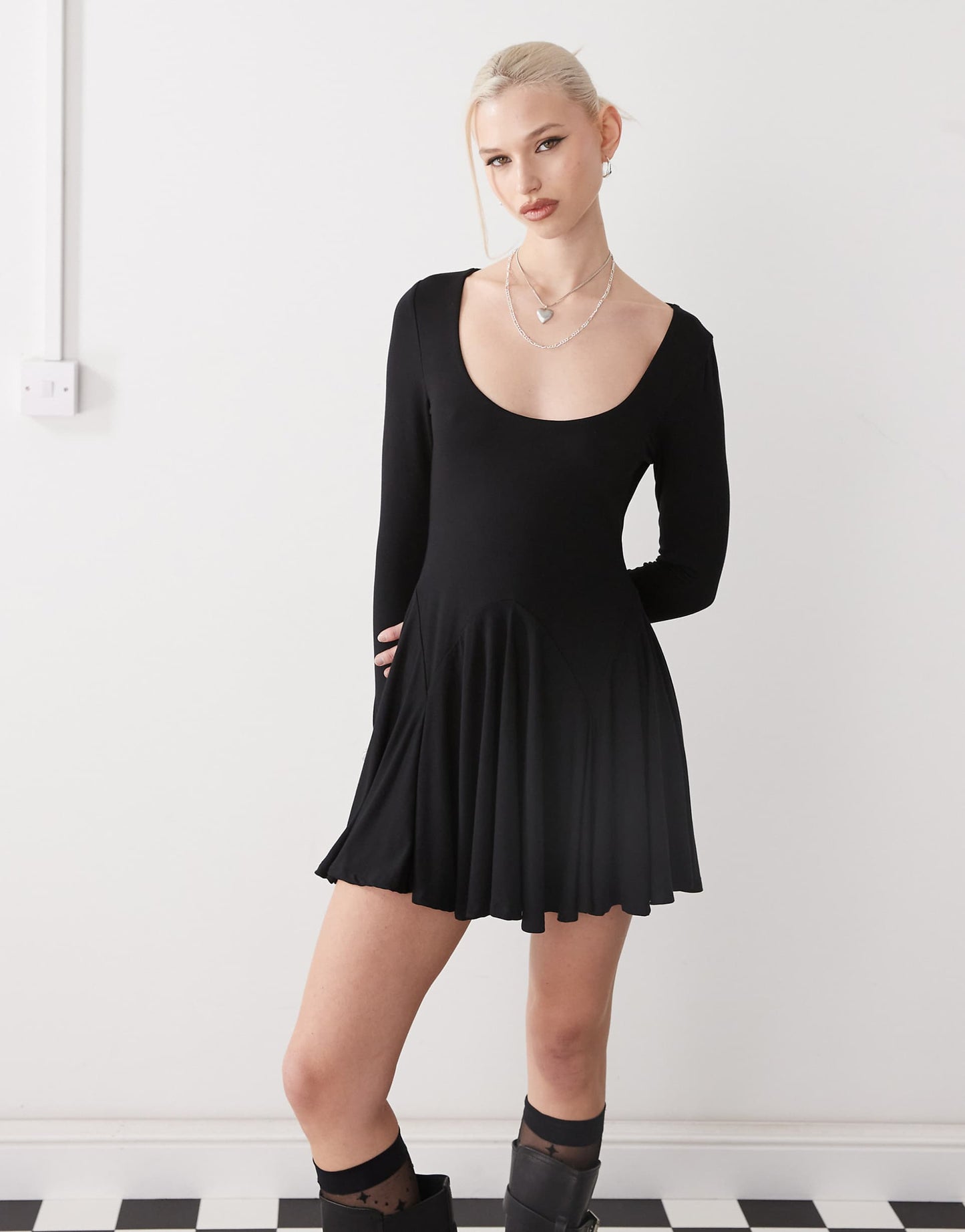 Scoop Neck Flippy Hem Mini Dress