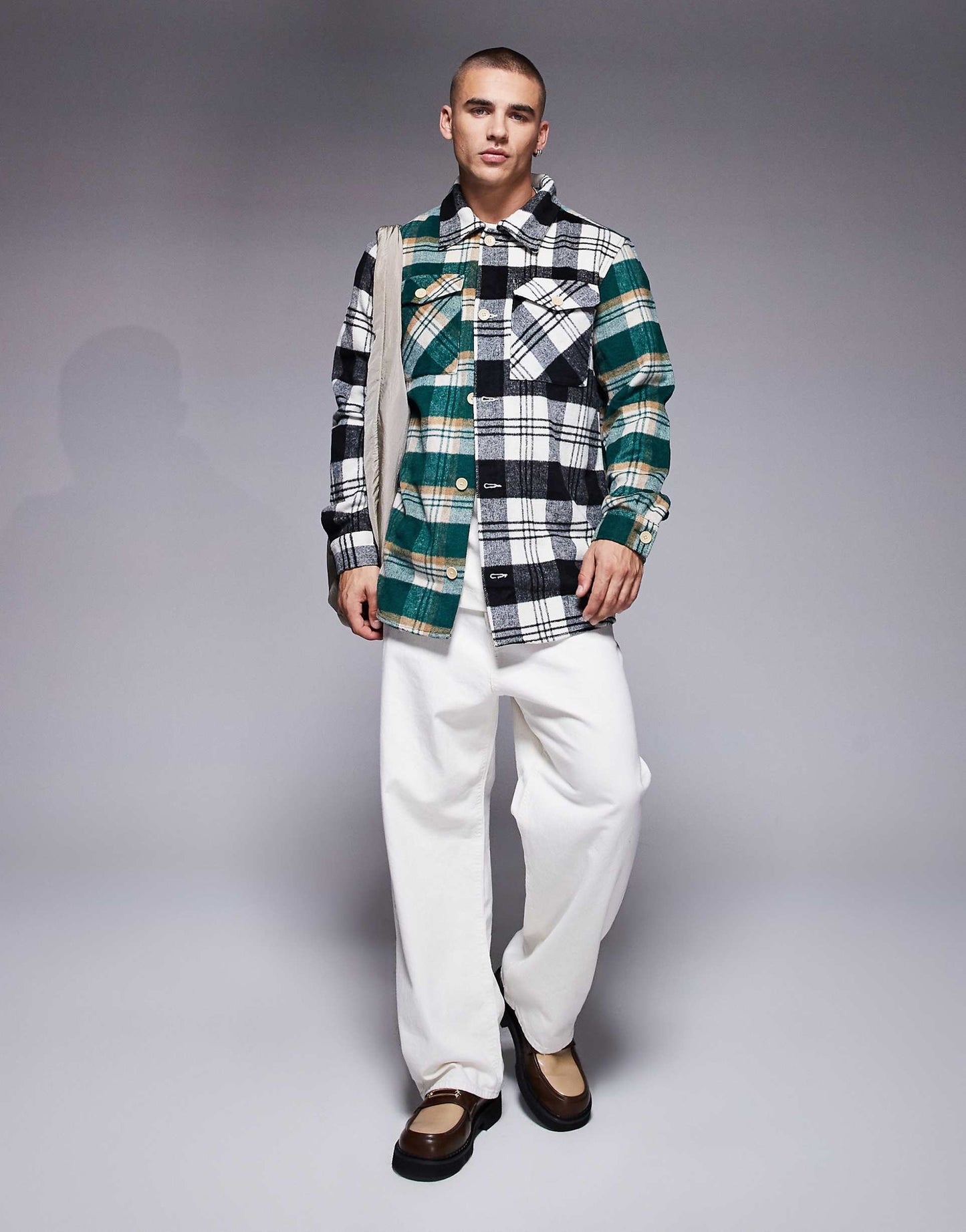 Oversized Heavy Brushed Check Overshirt Black & Green