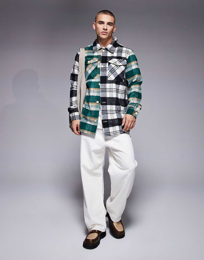Oversized Heavy Brushed Check Overshirt Black & Green