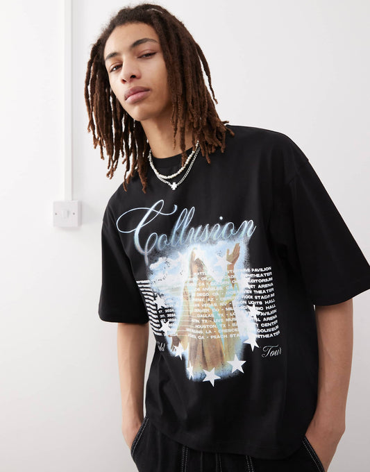 Black Boxy T-Shirt With Graphic Print