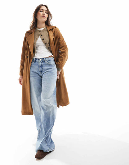 Faux Suede Trench