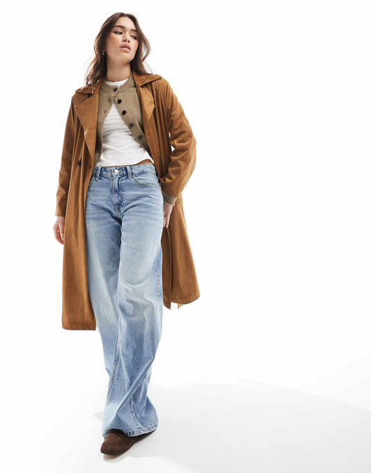 Faux Suede Trench