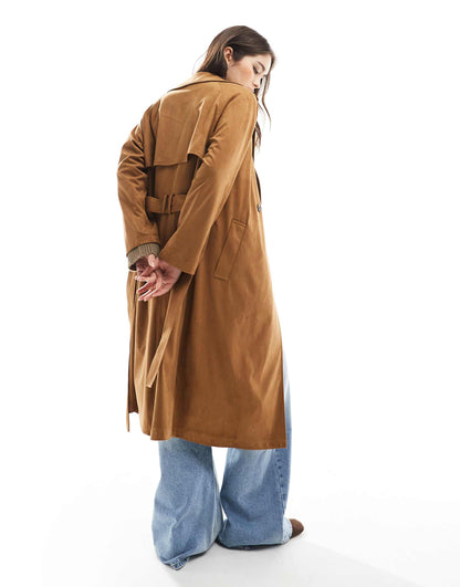 Faux Suede Trench