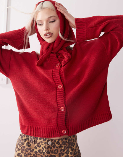 Boxy Cardigan With Triangle Scarf Set