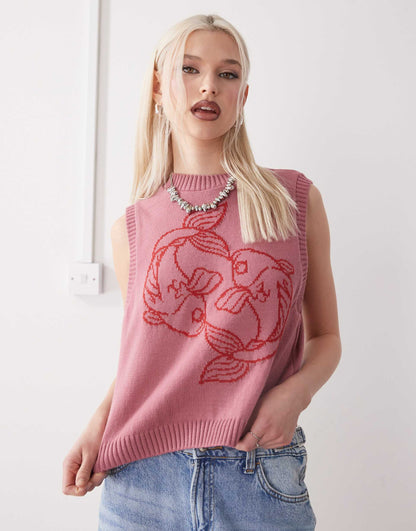 Knitted Tank With Fish Print