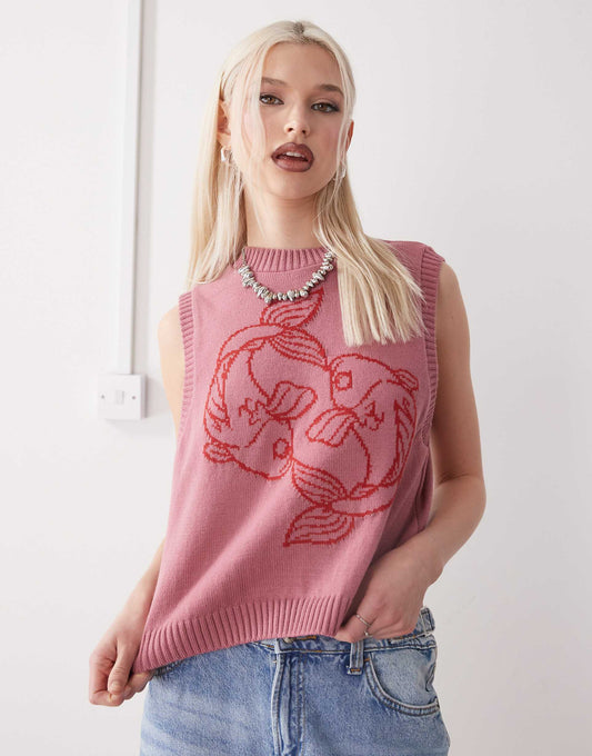 Knitted Tank With Fish Print