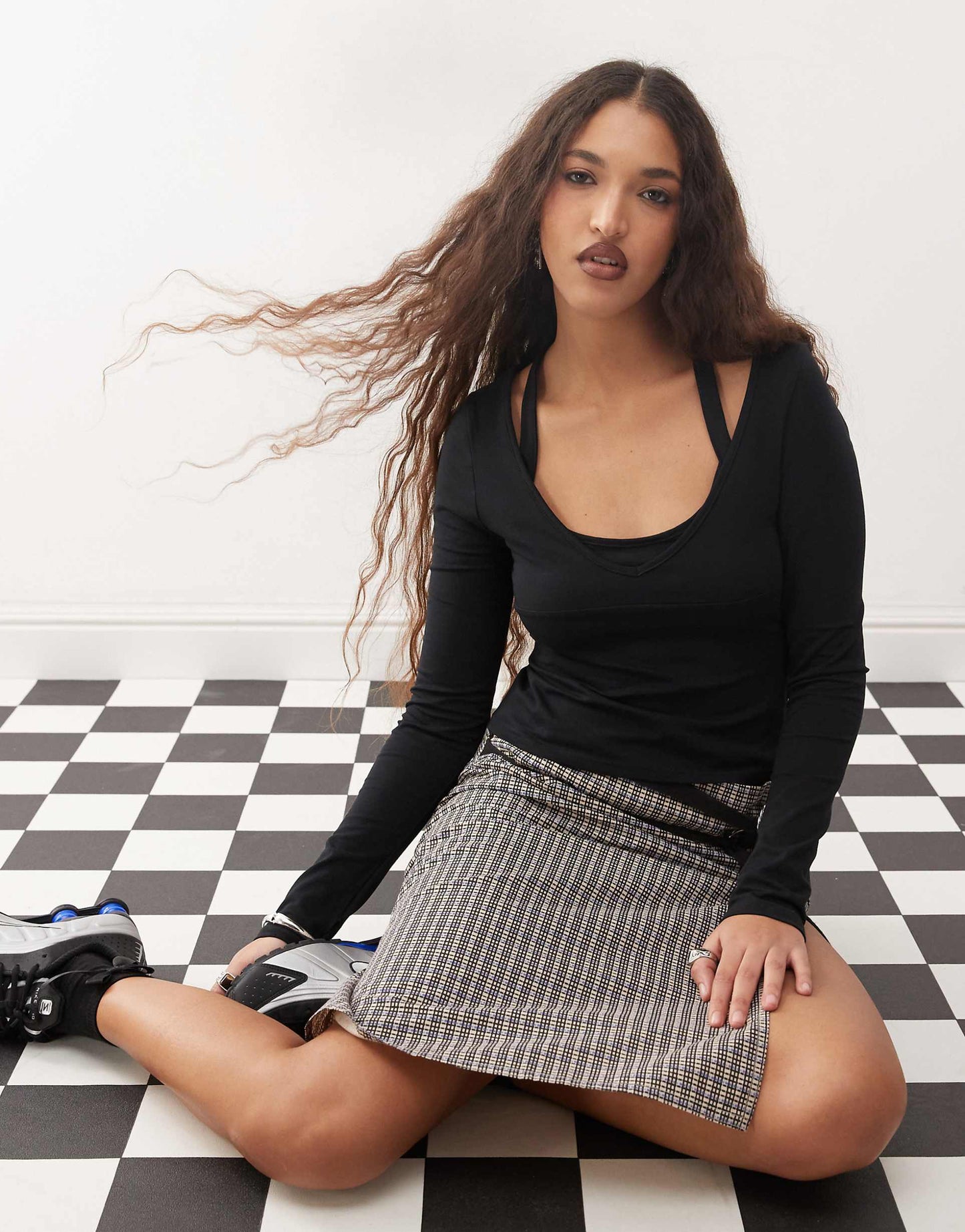 Double Layer V Neck Long Sleeve Sporty Top