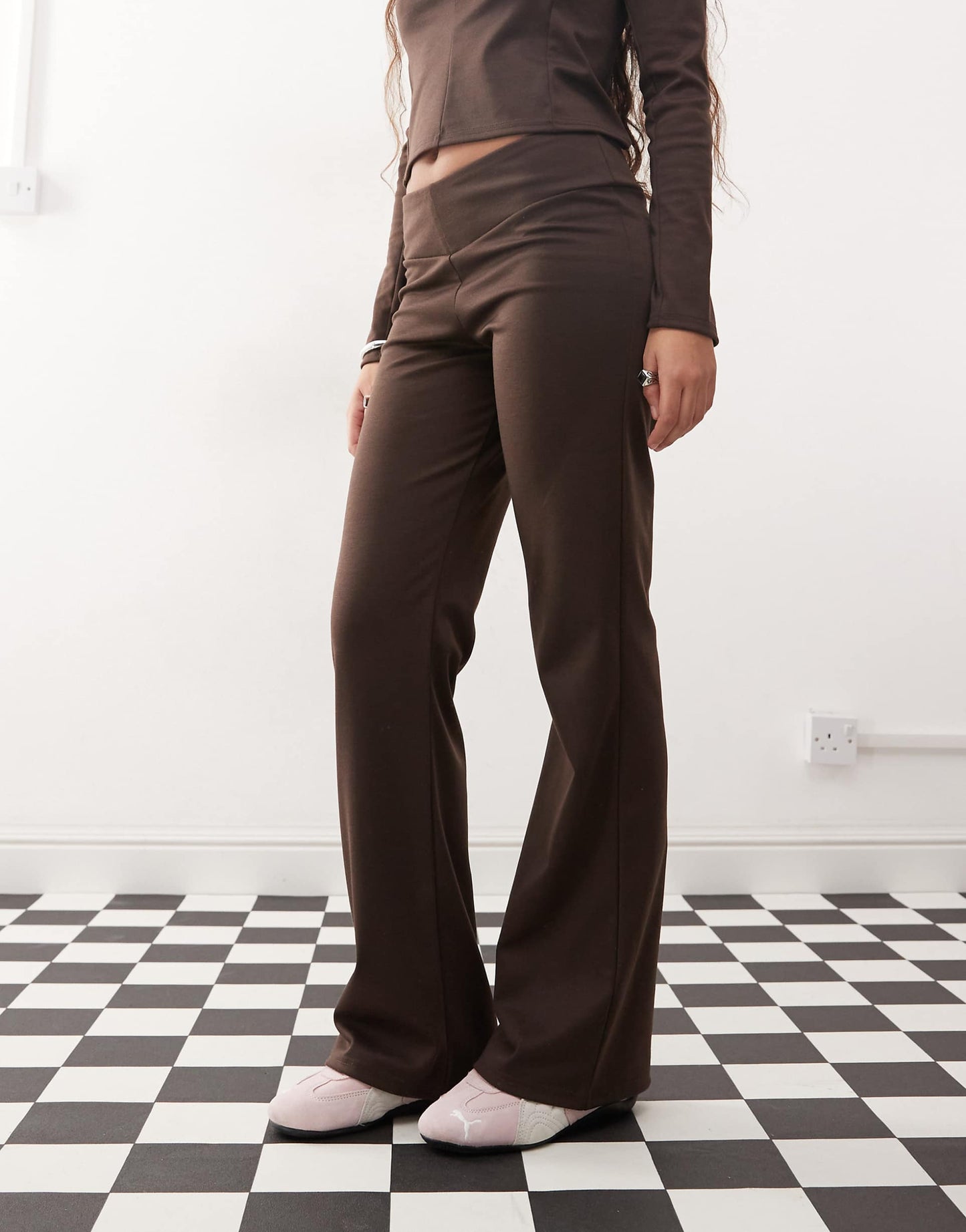 V Waist Mid Rise Slim Fit Trousers