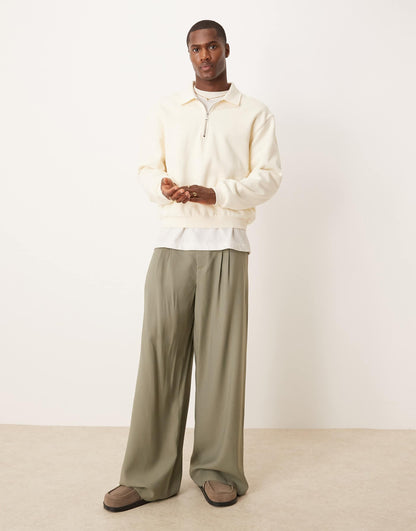 Loose Leg Smart Trouser With Double Stitch Down Pleat