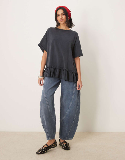 Ruffle Edge Oversized T-Shirt Tunic