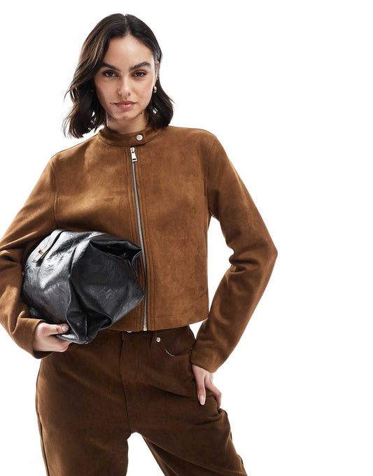 Faux Suede Zip Crop Jacket