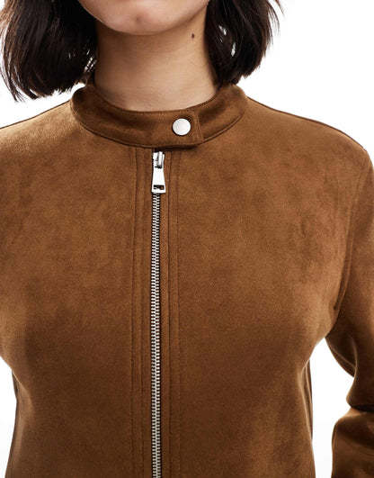 Faux Suede Zip Crop Jacket