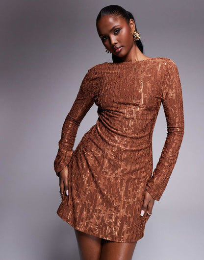 Devore Angel Sleeve Mini Dress With Asymmetric Back Detail