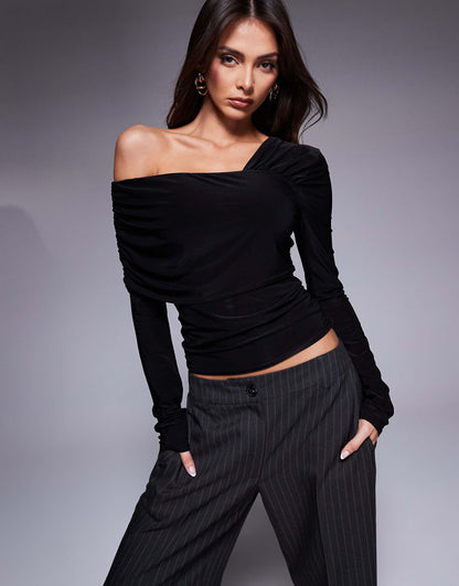 Double Sculpted Slinky One Shoulder Fold Over Top