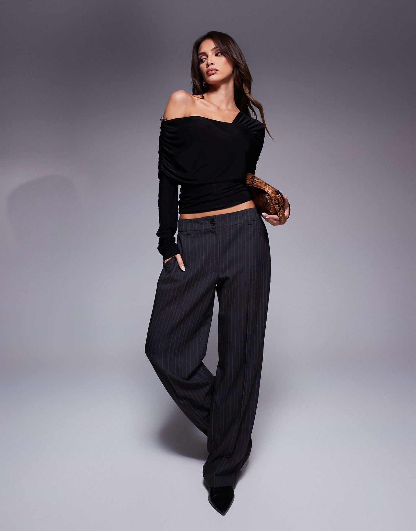 Double Sculpted Slinky One Shoulder Fold Over Top