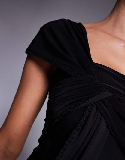 Double Sculpted Slinky Asymmetric Knot Front Detail Top