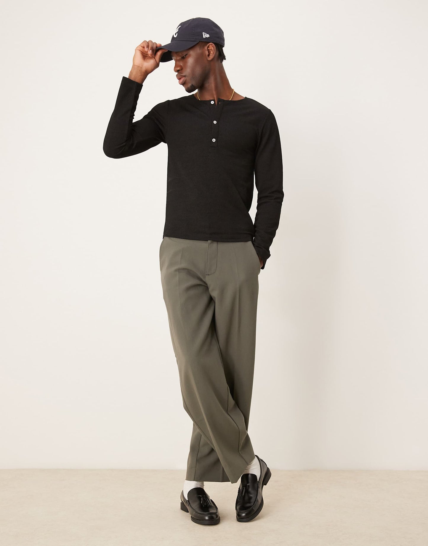 Muscle Fit Long Sleeve Boxy T-Shirt With Henley Neck