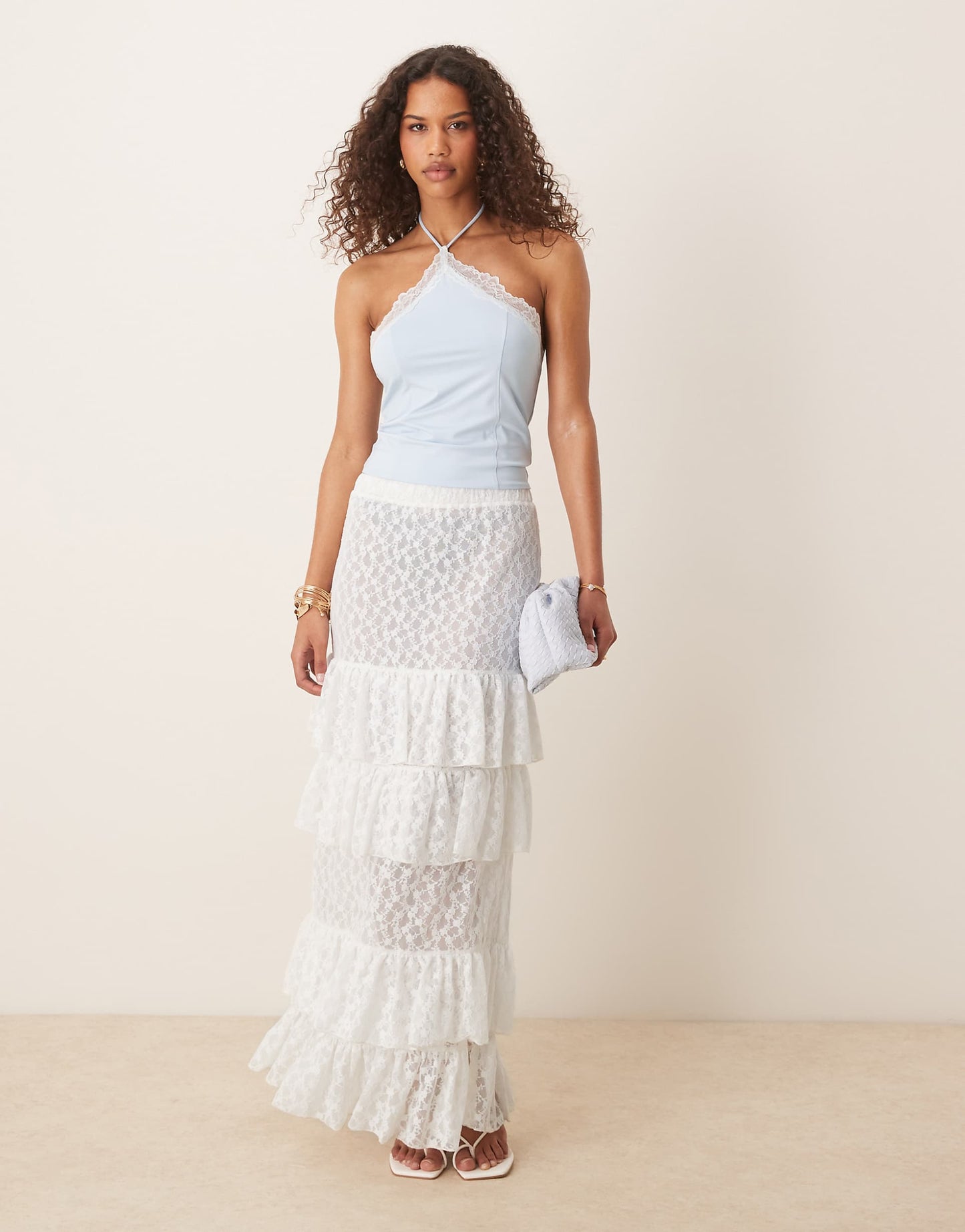 Slinky Lace Trim Halter Top