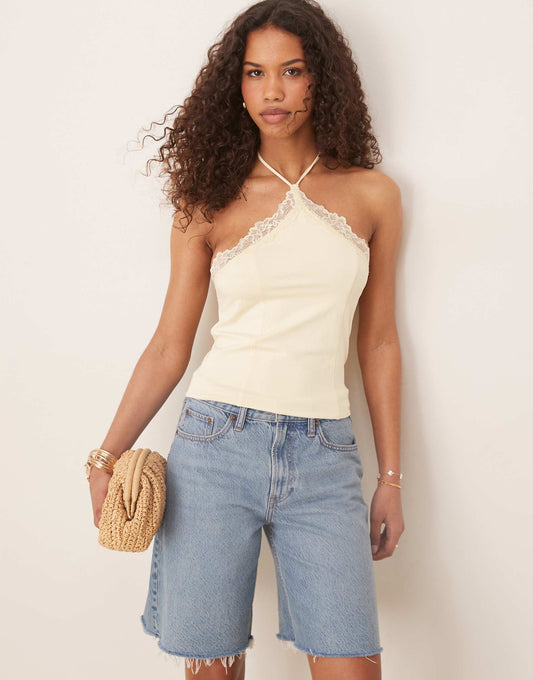 Slinky Lace Trim Halter Top