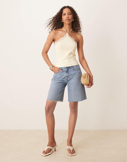 Slinky Lace Trim Halter Top