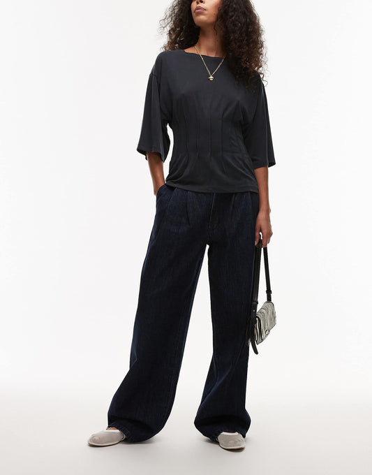 Pleat Front Slouchy Jeans