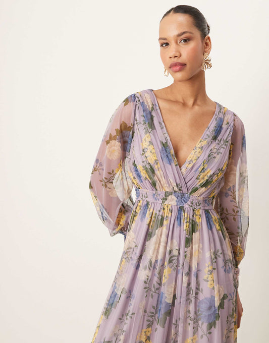 Floral Print Long Sleeve Midi Dress