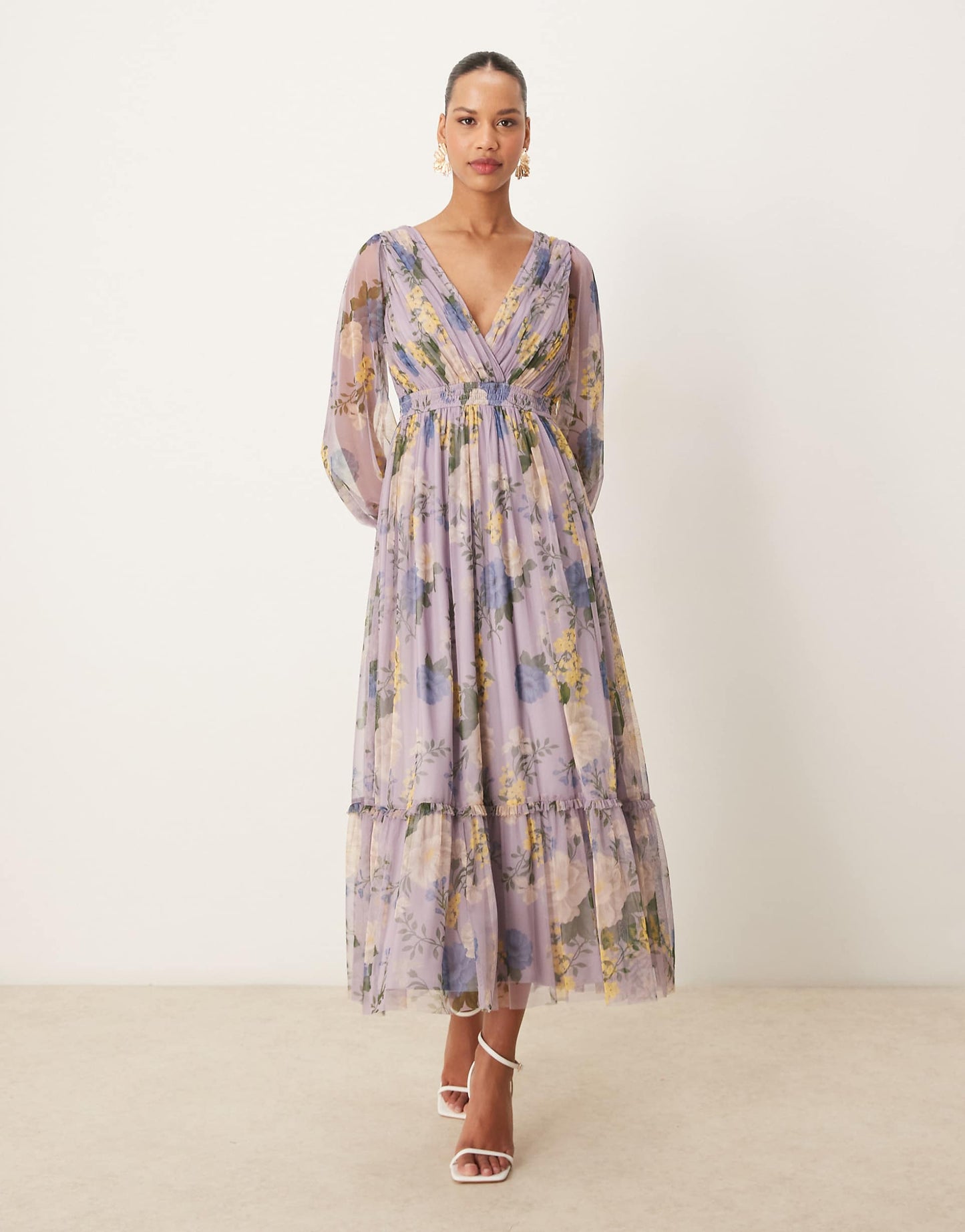 Floral Print Long Sleeve Midi Dress