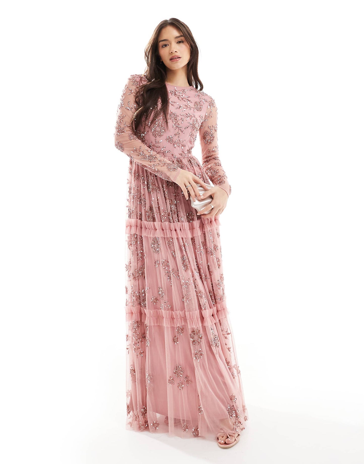 Embellished Long Sleeve Maxi Dress