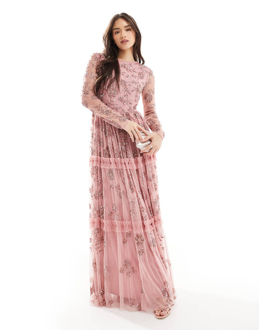 Embellished Long Sleeve Maxi Dress