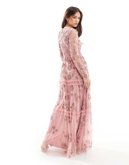 Embellished Long Sleeve Maxi Dress