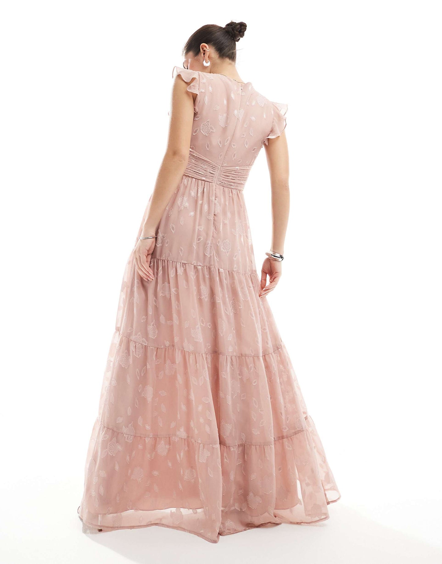 Floral Flutter Sleeve V Neck Maxi Dress