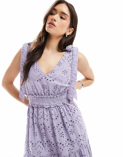 Broderie V Neck Strappy Midi Dress